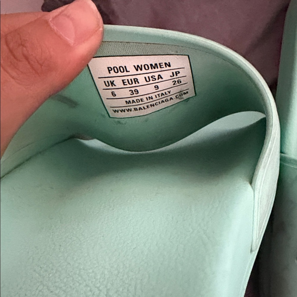 Balenciaga Mint Green Slide Sandals with Black Logo - Picture 5 of 6